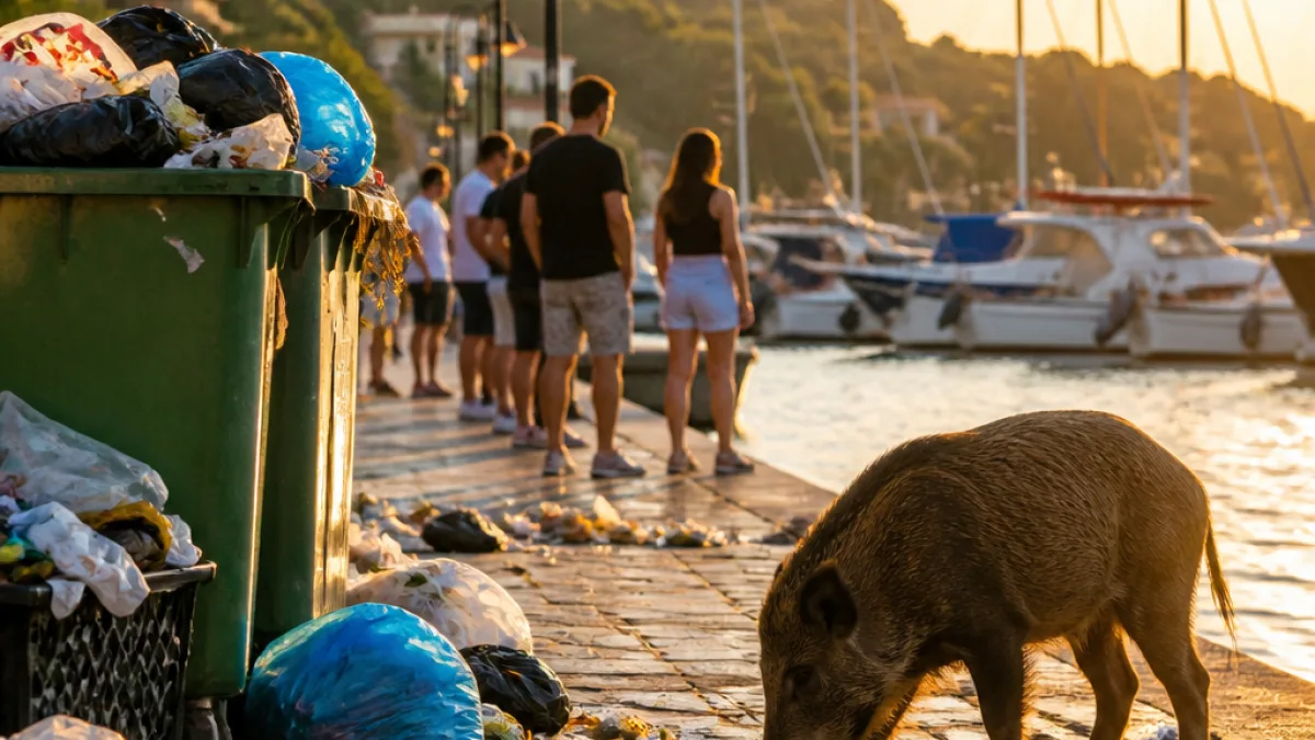 Αγριογούρουνο ανάμεσα σε σκουπίδια στο λιμάνι των Συβότων προκαλεί ανησυχία