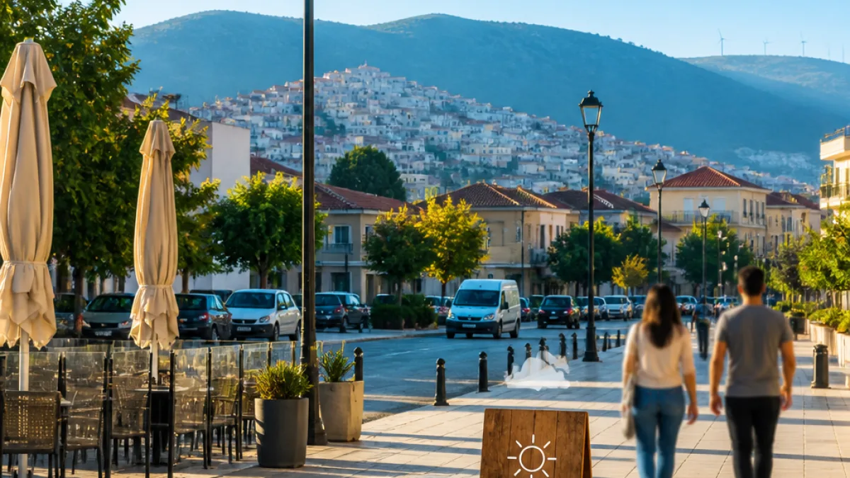 Αίθριος καιρός σήμερα στην Κοζάνη — θερμοκρασίες 22–30°C και ελαφρύς βόρειος άνεμος