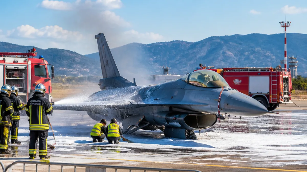 Αναγκαστική προσγείωση F-16 στη Ζάκυνθο: επιδέξια προσγείωση και ταχεία επέμβαση στο αεροδρόμιο