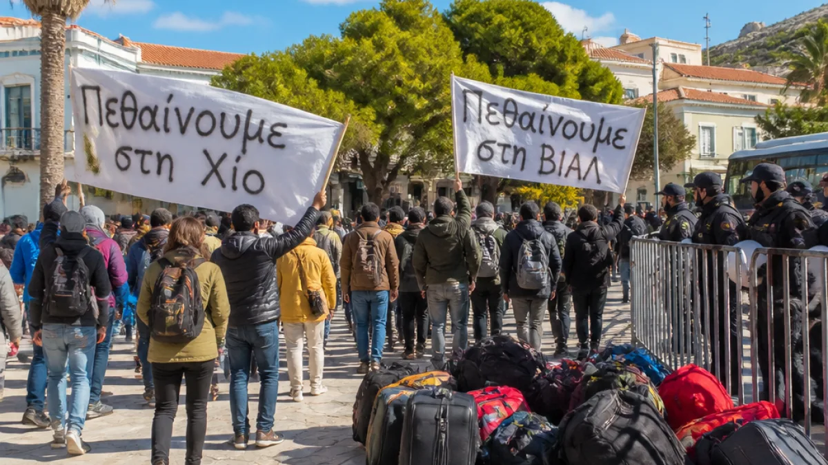 Ανησυχία στη Χίο: Σενεγαλέζοι αιτούντες άσυλο διαδηλώνουν και απειλούν κλιμάκωση