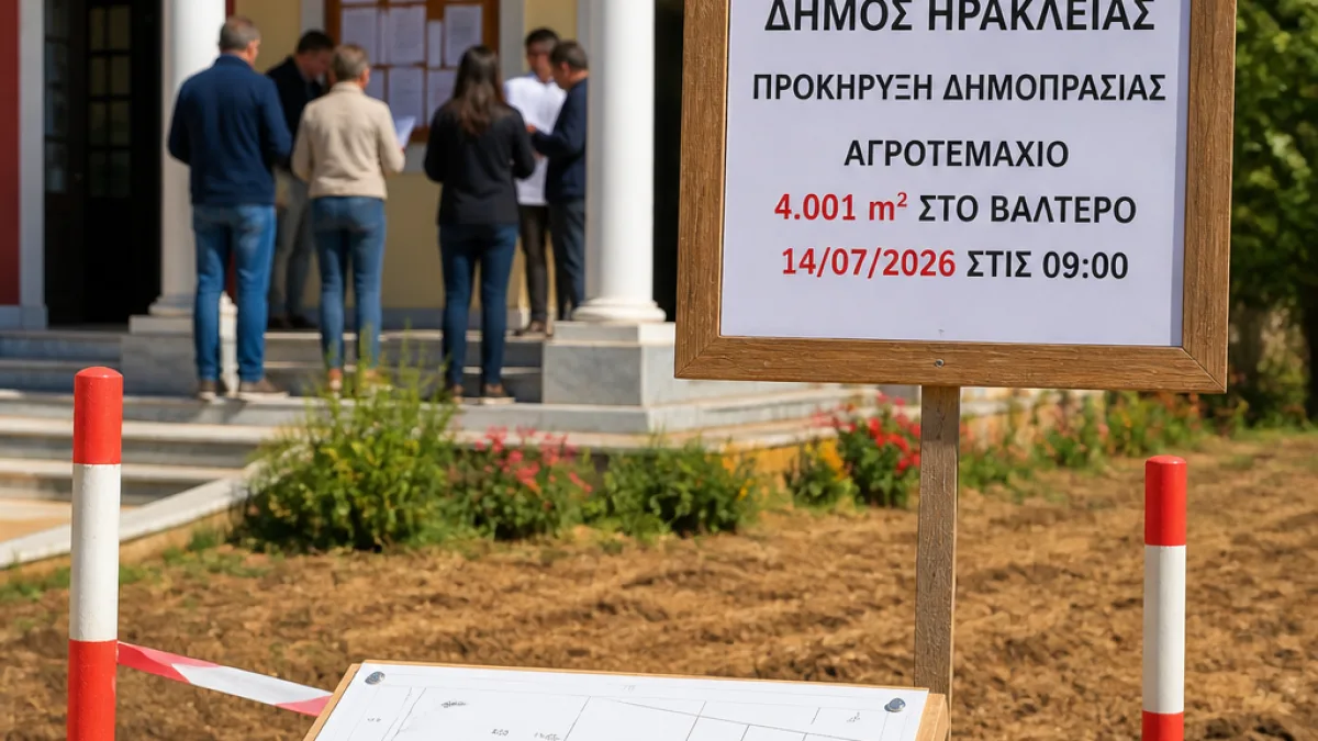 Δημοπρασία εκμίσθωσης αγροτεμαχίου στη Σέρρες: προσφορές για έκταση 4.001 τ.μ. στο Βαλτερό