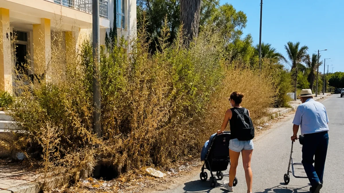 Εγκατάλειψη γύρω από το Δημαρχείο Δυτικής Αχαΐας: «Ζούγκλα» που απειλεί την ασφάλεια πεζών