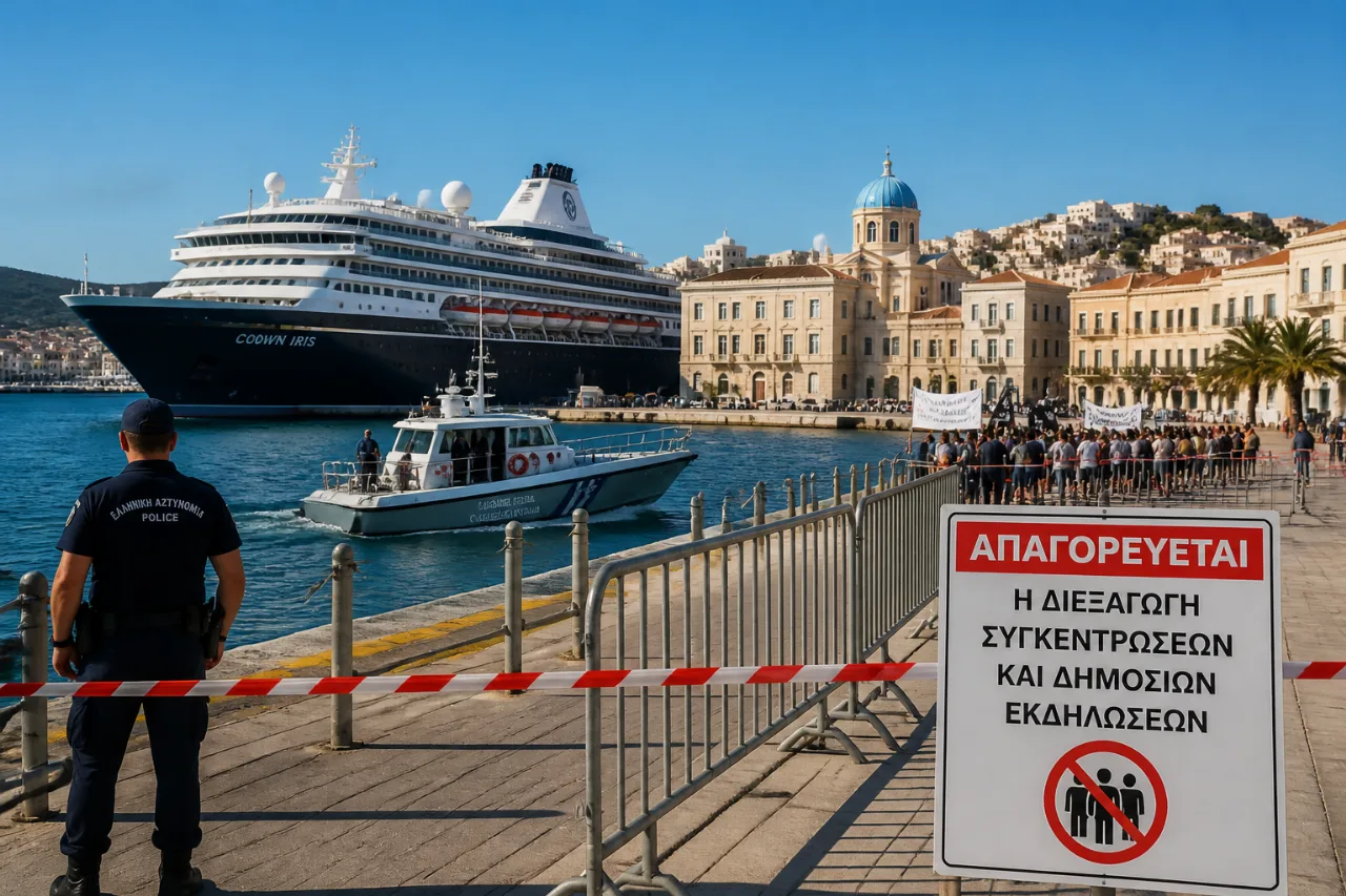 Ερμούπολη: Κινητοποιήσεις και απαγόρευση συναθροίσεων για την άφιξη του Crown Iris