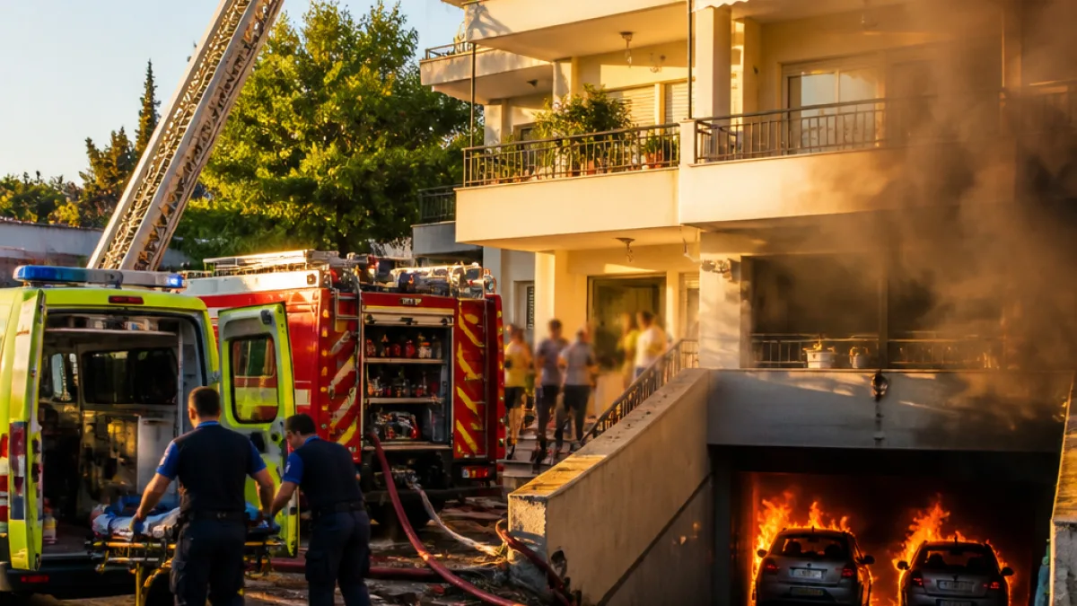 Φωτιά σε πάρκινγκ πολυκατοικίας στην Παλλήνη: εκκένωση κτιρίου και επέμβαση Πυροσβεστικής