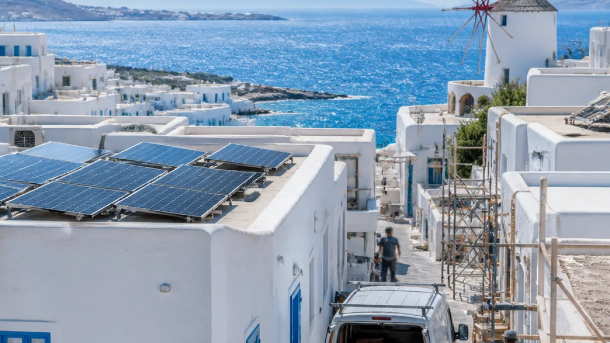 Η ΔΕΗ προωθεί υπηρεσία μετατροπής στεγών σε μονάδες παραγωγής ρεύματος — τι σημαίνει για τη Μύκονο