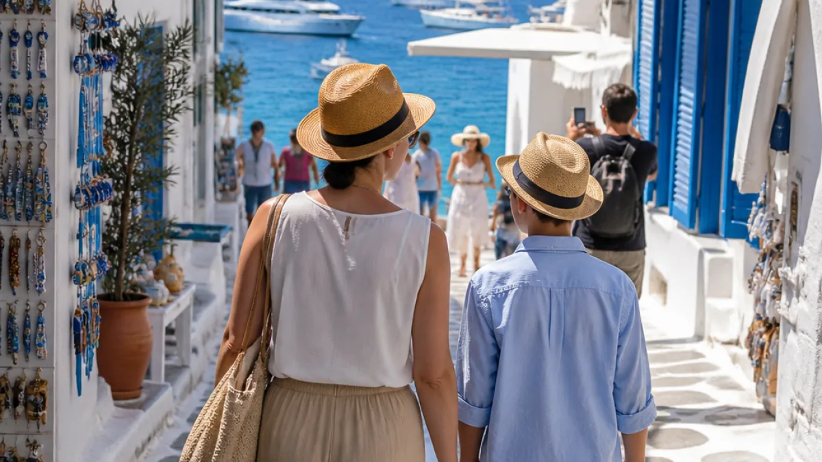 Η Νατάσα Παζαΐτη στη Μύκονο: περίπατος στα Ματογιάννια με τον γιο της
