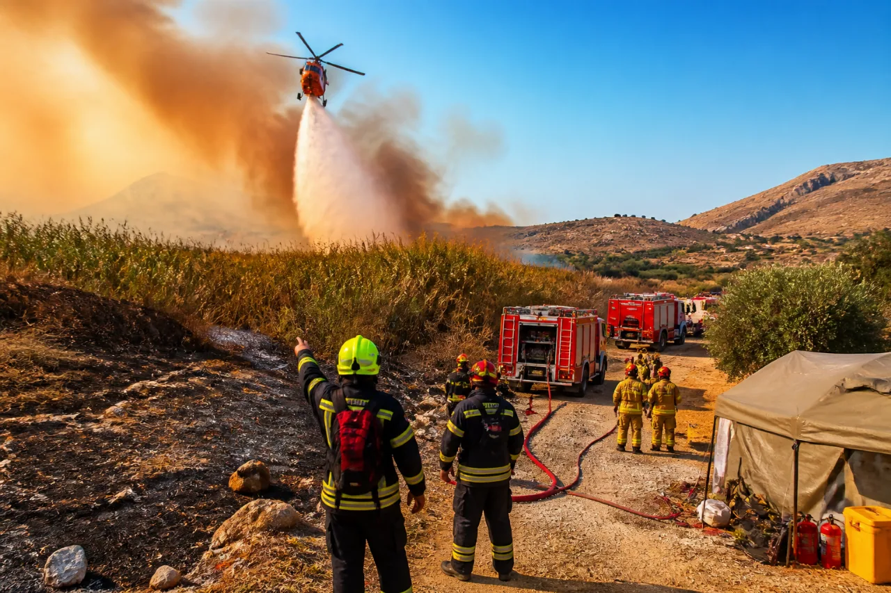 Ηράκλειο: Σε εξέλιξη φωτιά στην περιοχή Ίνι — στο σημείο ελικόπτερο και 42 πυροσβέστες
