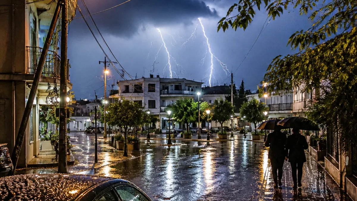 Κακοκαιρία στη Βοιωτία: ισχυρές βροχές, κεραυνοί και μικρή χαλαζόπτωση στην Αλίαρτο