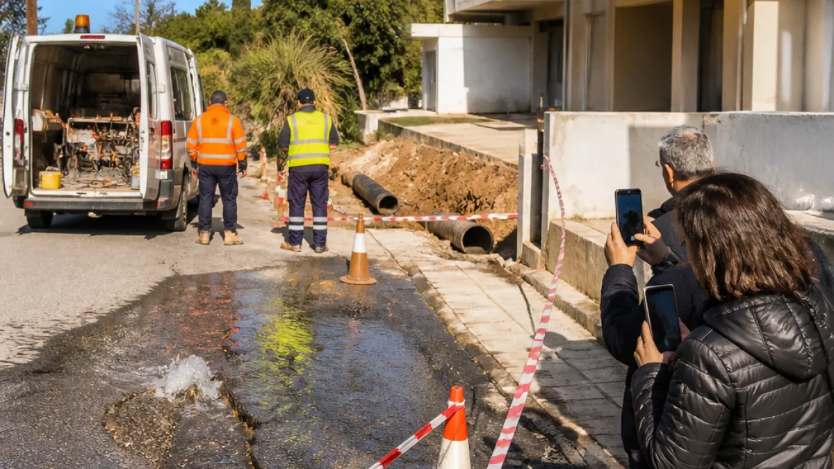 Καθίζηση και διαρροή σε δρόμο του Κουμπέ στα Χανιά: κάτοικοι ζητούν άμεση αυτοψία