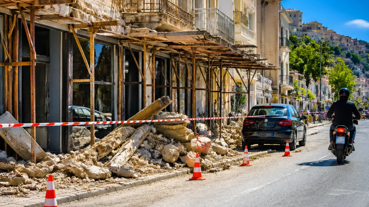 Καβάλα: Κατάρρευση τμήματος μπαλκονιού στην οδό Γαλλικής Δημοκρατίας – μηχανή γλίτωσε τελευταία στιγμή