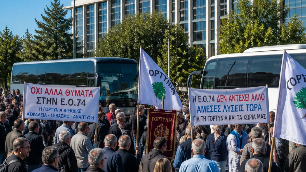 Μαζική κινητοποίηση Γορτυνίας στο Υπουργείο για οριστική λύση στην ΕΟ74