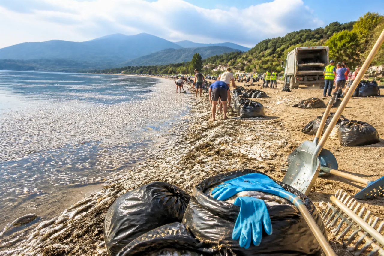 Μαζικό ξεβράσμα νεκρών ψαριών στην παραλία Μουρτερή ανησυχεί κατοίκους της Εύβοιας
