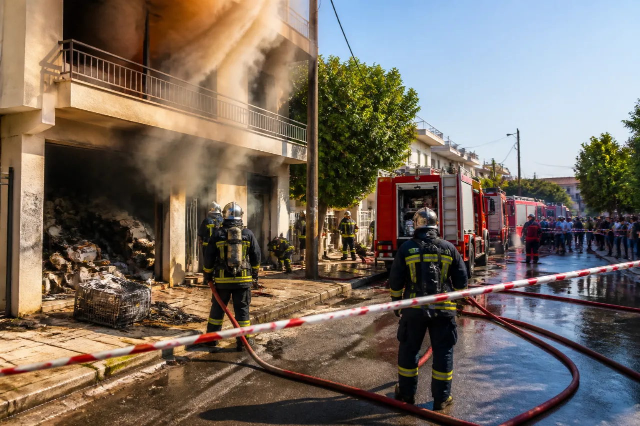 Μεγάλη φωτιά σε διώροφο σπίτι στον Κουμπέ: επιχείρηση της Πυροσβεστικής για αποθήκη με εύφλεκτα