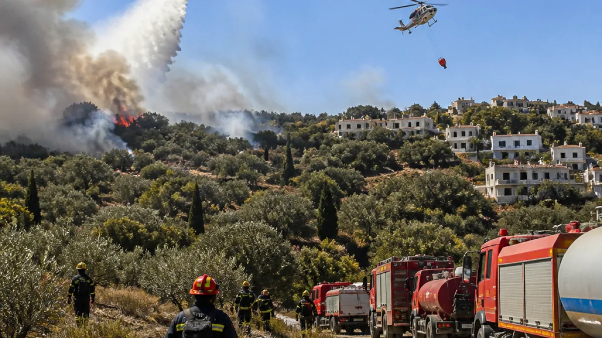 Μεγάλη κινητοποίηση για φωτιά σε αγροτική έκταση κοντά στα Πάμφιλα της Λέσβου