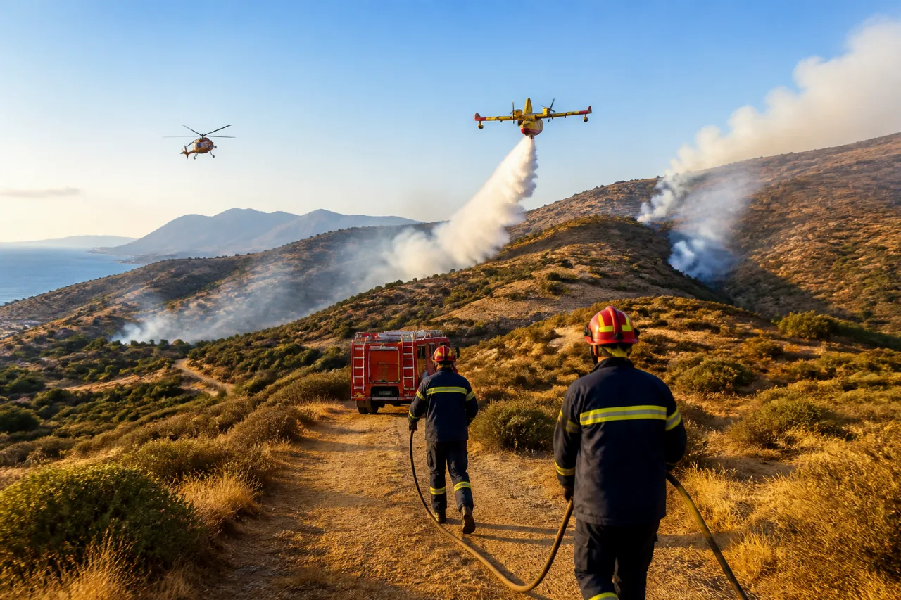 Μυτιλήνη: Βελτιωμένη η εικόνα της φωτιάς μεταξύ Χρούσου και Σκάλας Ερεσού