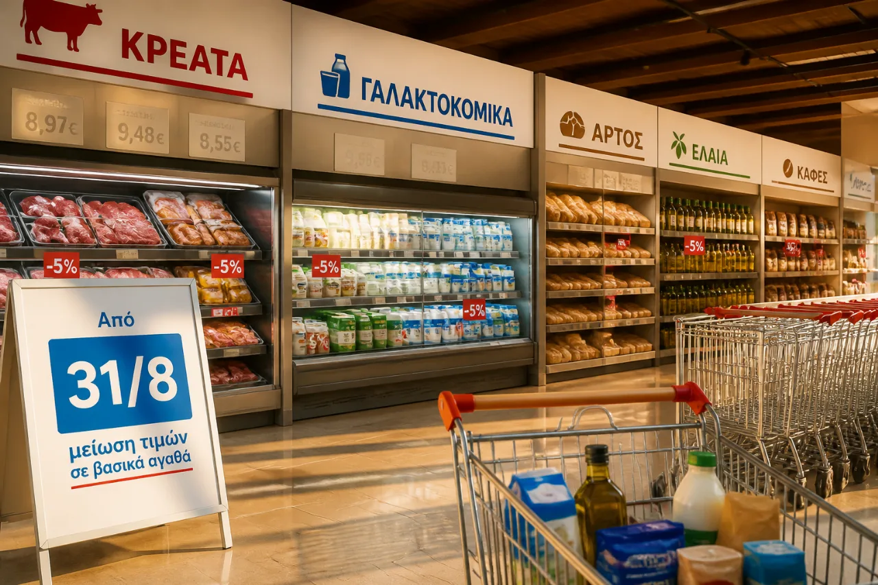 Πληθωρισμός πέφτει στο 4,4% τον Ιούνιο — μέτρα με μειώσεις τιμών σε 12 κατηγορίες από 31/8