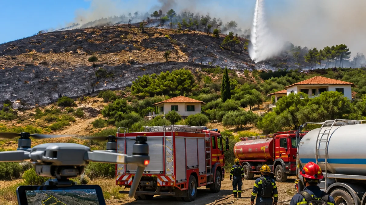 Οριοθετήθηκε φωτιά στον Κολινδρό — επιχείρηση με 32 πυροσβέστες, ελικόπτερο και δύο αεροσκάφη
