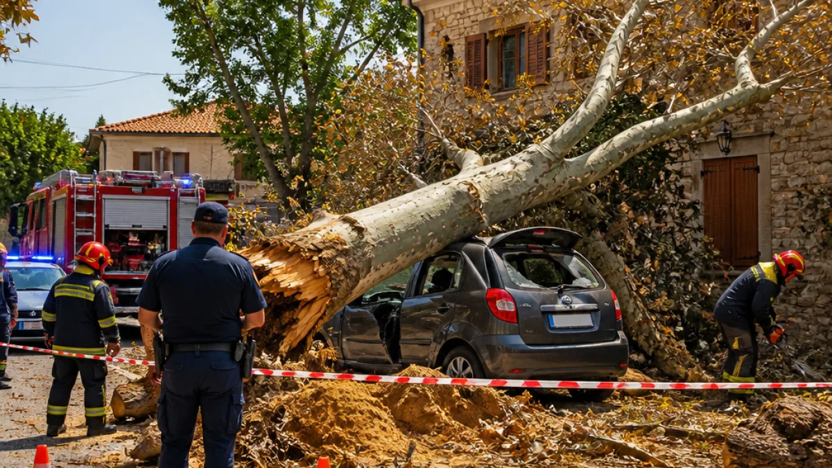 Πύργος: Βελανιδιά καταπλάκωσε όχημα σε αυλή στο Τραγανό — αποφεύχθηκε τραγωδία