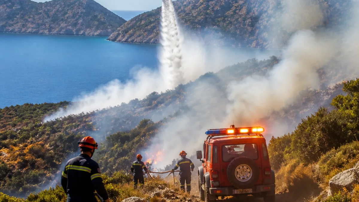Σε εξέλιξη φωτιά σε βραχώδη περιοχή της Καλύμνου — δεν απειλούνται οικισμοί
