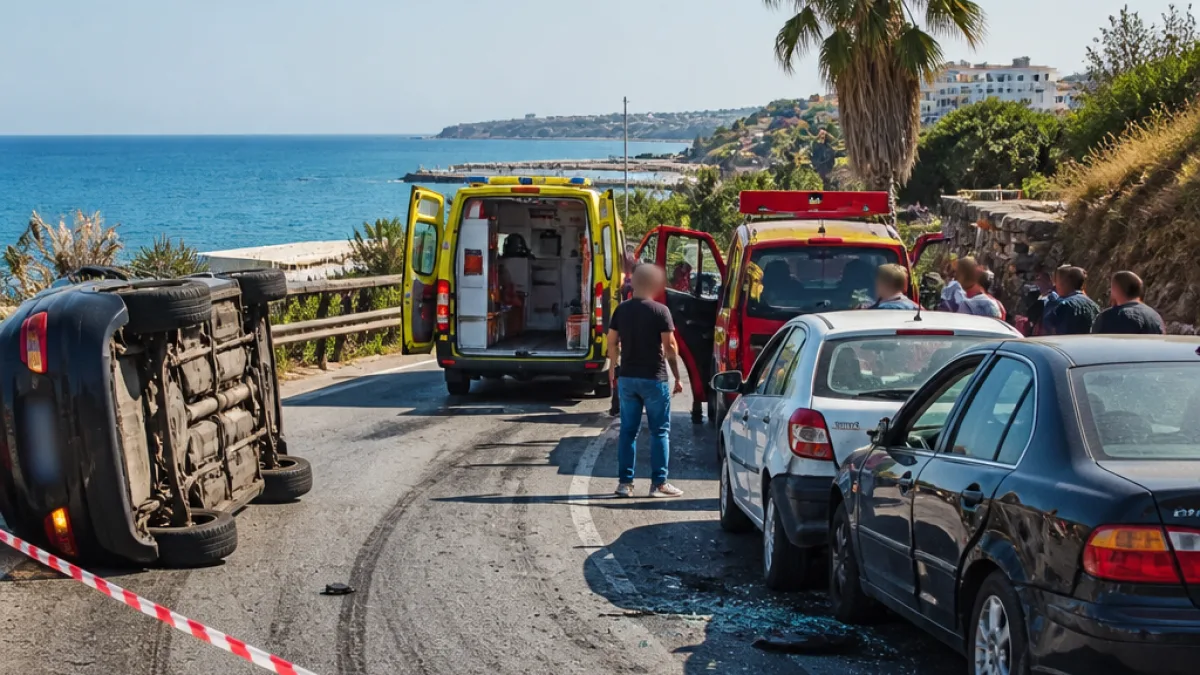 Σφοδική εκτροπή οχήματος στη στροφή του Belvedere: τρία τραυματίες και σοβαρές ζημιές σε σταθμευμένα ΙΧ