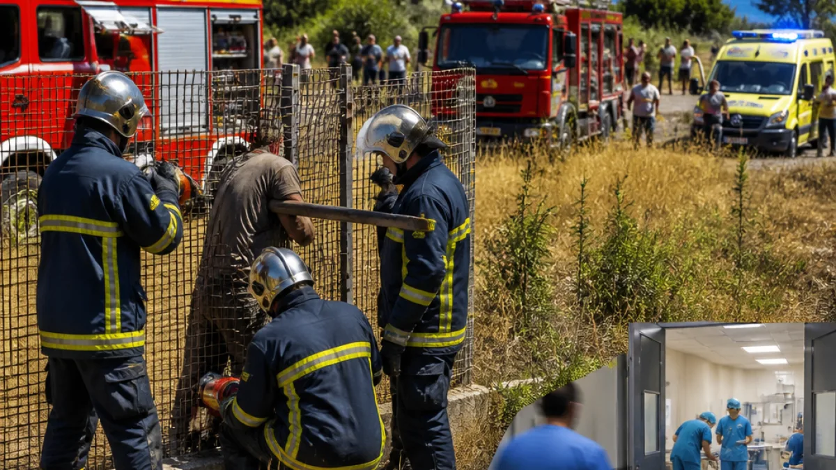 Σοβαρό ατύχημα στη Χίο: μπετόβεργα καρφώθηκε σε αγρότη — κρίσιμη επέμβαση πυροσβεστικής και νοσοκομείου