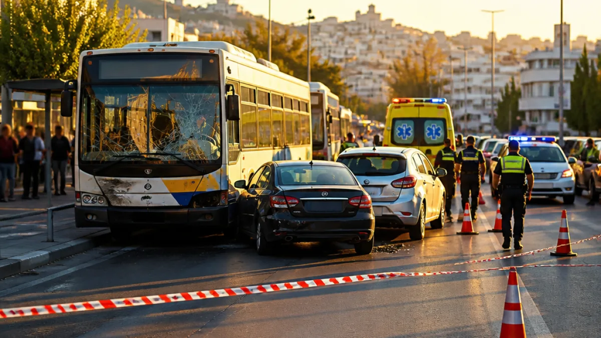 Σύγκρουση αστικού λεωφορείου με δύο Ι.Χ. στην Εθνικής Αντιστάσεως — δύο ελαφρά τραυματίες