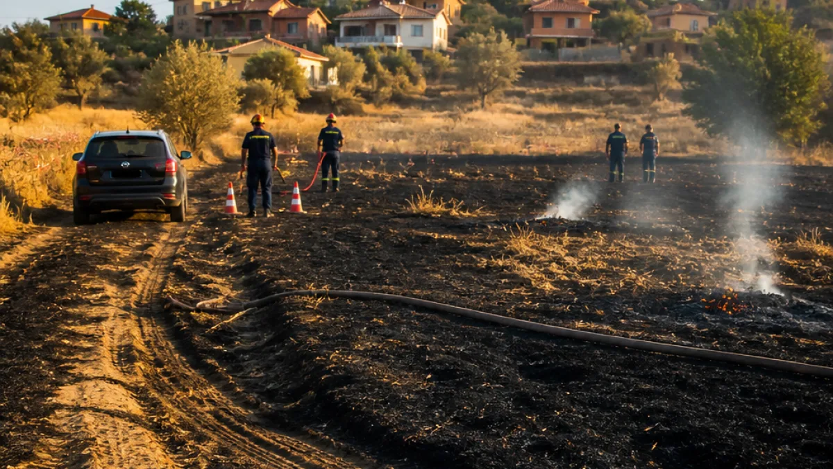 Συλλήψεις στην Οινούσα Σερρών: φωτιά από σπινθήρες οχήματος σε αγροτική έκταση