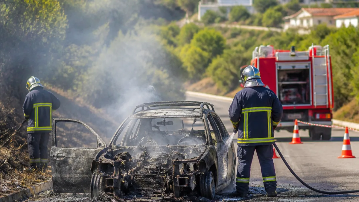 Ταξί τυλίχθηκε στις φλόγες εν κινήσει στην Ερμιονίδα — καταστράφηκε ολοσχερώς