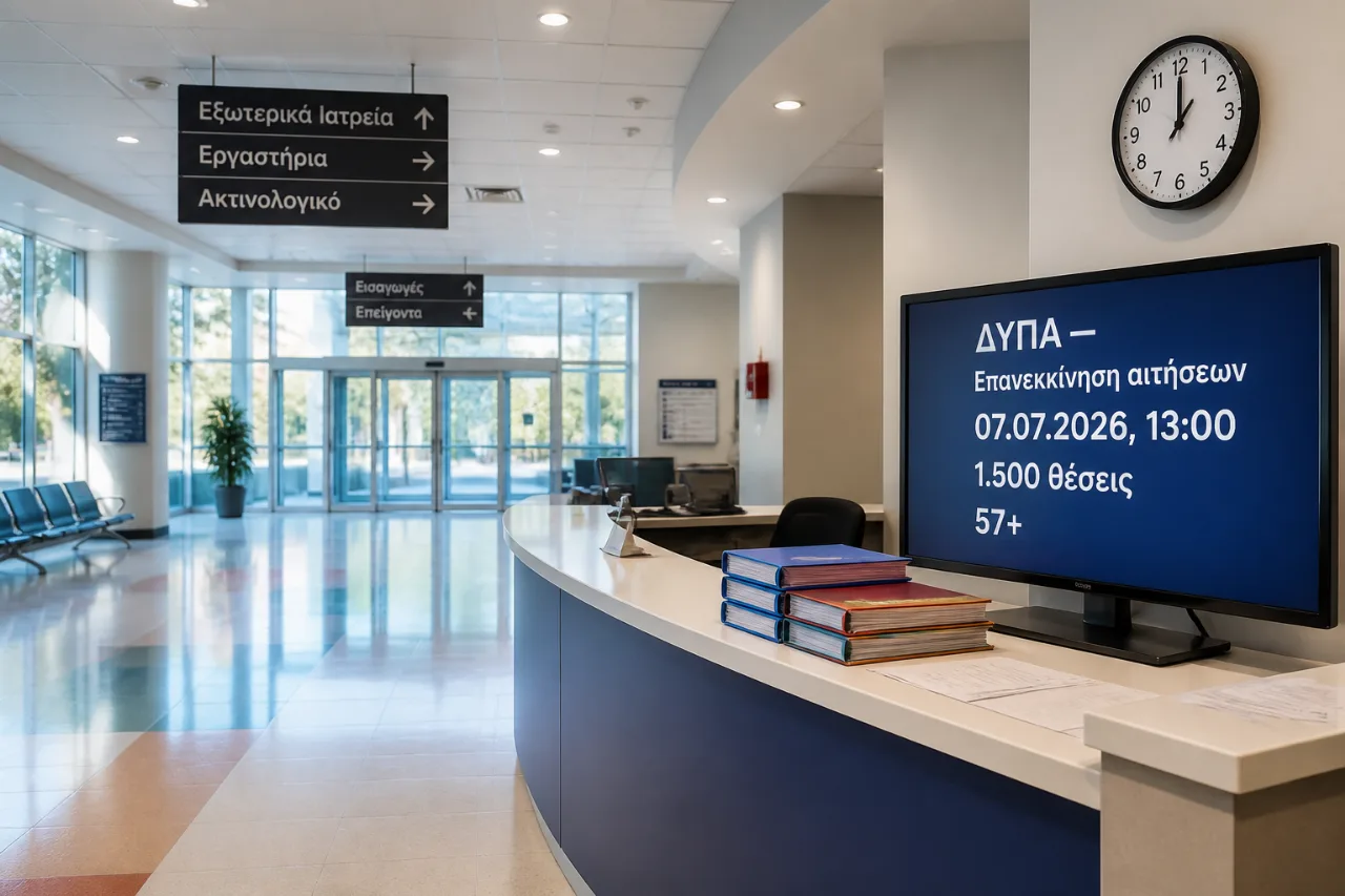 Ξεκινά εκ νέου το πρόγραμμα ΔΥΠΑ για πρόσληψη 1.500 ανέργων 57+ στον δημόσιο τομέα Υγείας