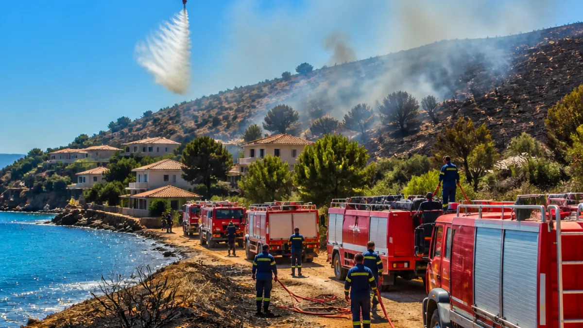Υπό έλεγχο η φωτιά στην Ακτή Νηρέως Αλιβερίου — γρήγορη επέμβαση απέτρεψε διάσπαση σε σπίτια