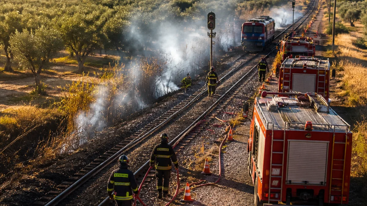 Υπό έλεγχο οι φωτιές στην σιδηροδρομική γραμμή Αλυκές–Αιγίνιο — αποκαταστάθηκε η κυκλοφορία